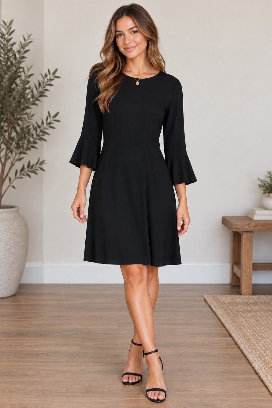 Old Navy Bell Sleeve A Line Dress Womens Size 14 Black Side Zip LBD
